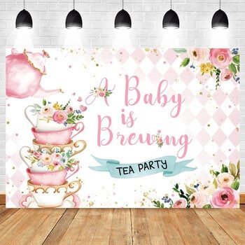 Θέμα Tea Party Let\'s Partea Pink Flower Princess In Wonderland 1st Birthday Party Photogtaphy Background Baby Shower Photo Prop