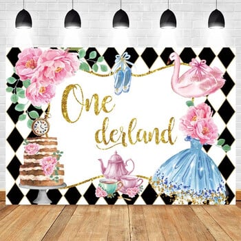 Θέμα Tea Party Let\'s Partea Pink Flower Princess In Wonderland 1st Birthday Party Photogtaphy Background Baby Shower Photo Prop