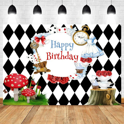 Tea Party téma, bulizzunk Rózsaszín virágos hercegnő Csodaországban 1. Születésnapi Party Photogtaphy Background Baby Shower fotó kellék