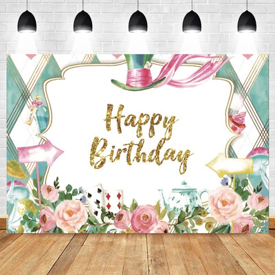 Tea Party téma, bulizzunk Rózsaszín virágos hercegnő Csodaországban 1. Születésnapi Party Photogtaphy Background Baby Shower fotó kellék