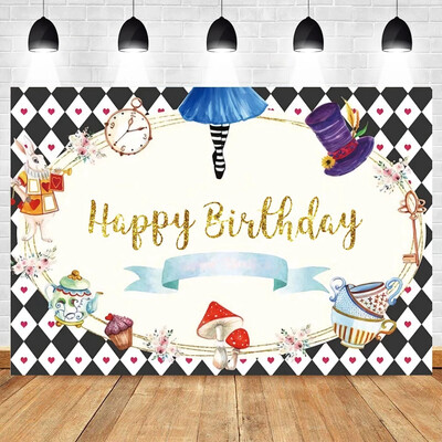 Tea Party téma, bulizzunk Rózsaszín virágos hercegnő Csodaországban 1. Születésnapi Party Photogtaphy Background Baby Shower fotó kellék