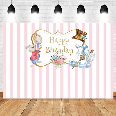 Tea Party téma, bulizzunk Rózsaszín virágos hercegnő Csodaországban 1. Születésnapi Party Photogtaphy Background Baby Shower fotó kellék