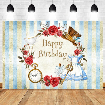 Tea Party téma, bulizzunk Rózsaszín virágos hercegnő Csodaországban 1. Születésnapi Party Photogtaphy Background Baby Shower fotó kellék