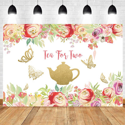 Tea Party téma, bulizzunk Rózsaszín virágos hercegnő Csodaországban 1. Születésnapi Party Photogtaphy Background Baby Shower fotó kellék