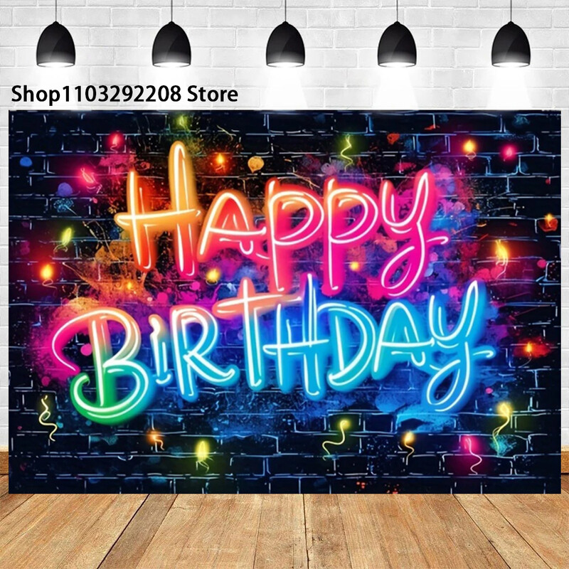 Neona ziedu rozā sirds tēmas zāle Daudz laimes dzimšanas dienā kūka Neona mirdzums tumsā ballītes fotogrāfija Meitenes fona sienas piederumi