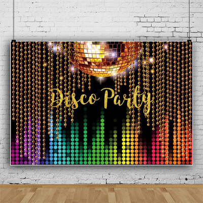 Disco Glitter Party dekoráció Háttér, 90-es évek Boogie Music Dance Stage Party Ragyogó fények Retro vinyl fotózás hátterek