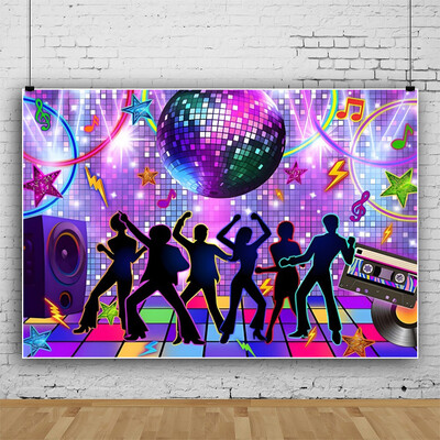 Disco Glitter Party dekoráció Háttér, 90-es évek Boogie Music Dance Stage Party Ragyogó fények Retro vinyl fotózás hátterek