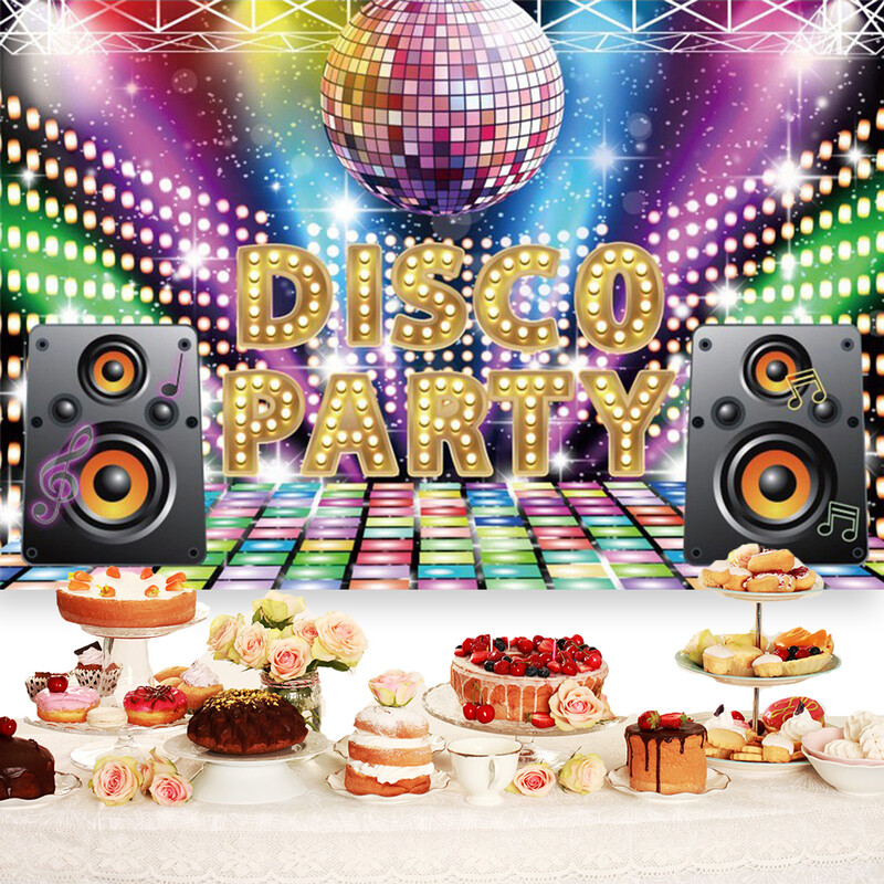 Disco Glitter Party dekoráció Háttér, 90-es évek Boogie Music Dance Stage Party Ragyogó fények Retro vinyl fotózás hátterek