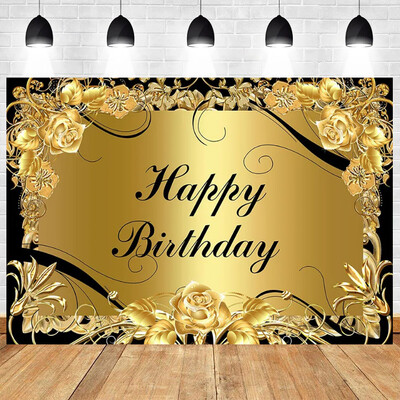Fekete-arany virágos felnőtt téma Boldog születésnapi parti fiúk és lányok fotózás Vinyl háttér dekorációs kellékek