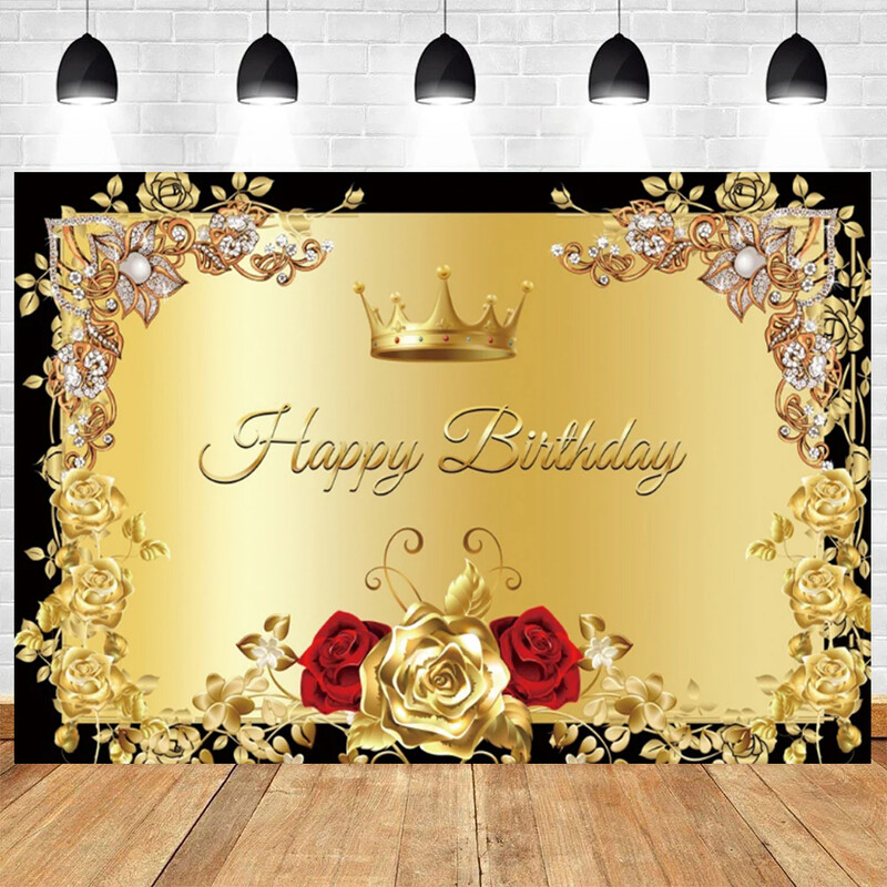 Fekete-arany virágos felnőtt téma Boldog születésnapi parti fiúk és lányok fotózás Vinyl háttér dekorációs kellékek