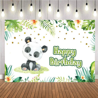 Aranyos rajzfilm Panda Háttér Bambusz Virágok Panda Téma Születésnapi Party fotózásHáttér dekoráció