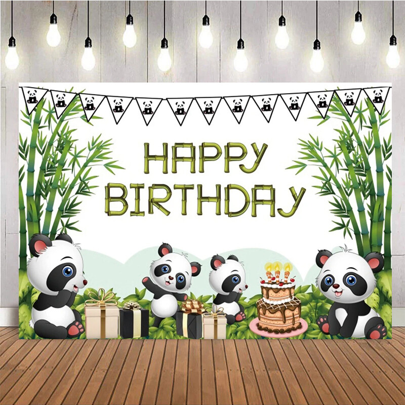 Aranyos rajzfilm Panda Háttér Bambusz Virágok Panda Téma Születésnapi Party fotózásHáttér dekoráció