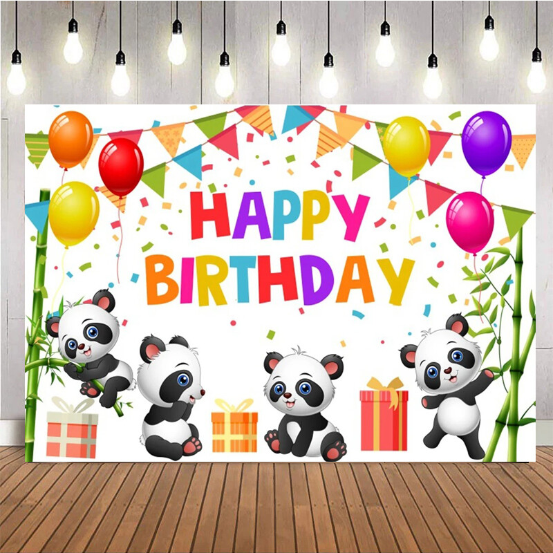 Aranyos rajzfilm Panda Háttér Bambusz Virágok Panda Téma Születésnapi Party fotózásHáttér dekoráció