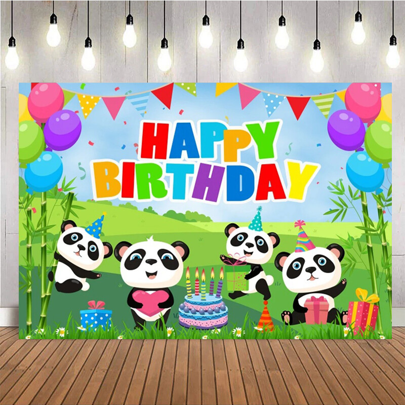 Aranyos rajzfilm Panda Háttér Bambusz Virágok Panda Téma Születésnapi Party fotózásHáttér dekoráció