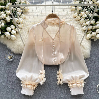 Elegáns szatén hálós szalag hosszú ujjú blúz Elegáns Vintage koreai divat Crop felső női őszi ingek gótikus ruházat