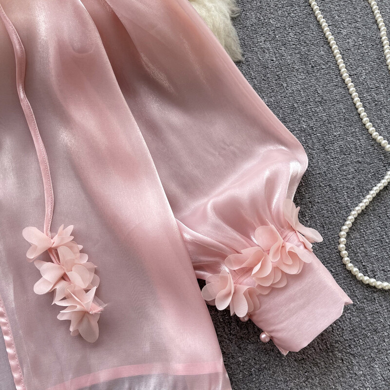 Elegáns szatén hálós szalag hosszú ujjú blúz Elegáns Vintage koreai divat Crop felső női őszi ingek gótikus ruházat