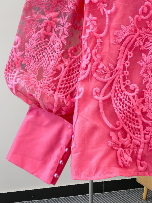 XFPV Női alkalmi Elegance Lantern Stand Nyakú, egysoros csipke ing felső Y2k koreai divat Tide tavaszi nyár 2024 SM11345