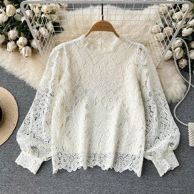 2023 új tavaszi őszi női hosszú ujjú bő blúz Kiváló minőségű vintage horog üreges virágos vegyi csipke futópálya ing