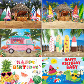 Nyári trópusi tengerparti gyümölcs téma születésnapi parti hawaii pálmafák flamingó Aloha Hawaii Beach tengerparti fotózás háttér