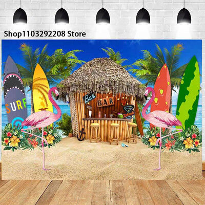 Nyári trópusi tengerparti gyümölcs téma születésnapi parti hawaii pálmafák flamingó Aloha Hawaii Beach tengerparti fotózás háttér