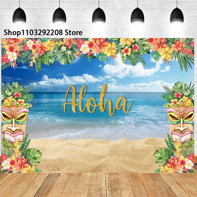 Nyári trópusi tengerparti gyümölcs téma születésnapi parti hawaii pálmafák flamingó Aloha Hawaii Beach tengerparti fotózás háttér