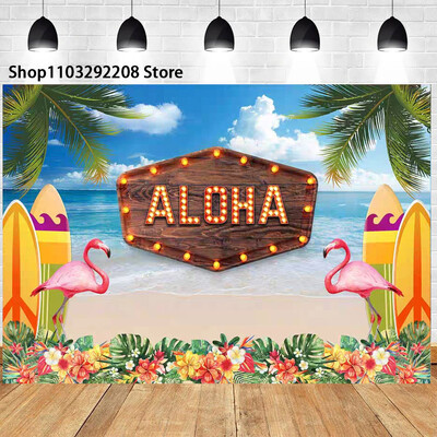 Nyári trópusi tengerparti gyümölcs téma születésnapi parti hawaii pálmafák flamingó Aloha Hawaii Beach tengerparti fotózás háttér
