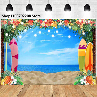 Nyári trópusi tengerparti gyümölcs téma születésnapi parti hawaii pálmafák flamingó Aloha Hawaii Beach tengerparti fotózás háttér