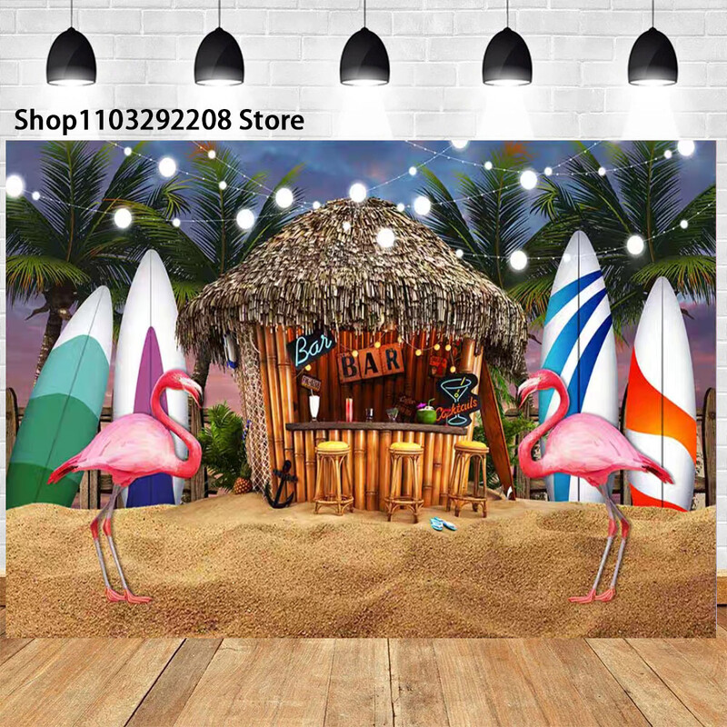 Nyári trópusi tengerparti gyümölcs téma születésnapi parti hawaii pálmafák flamingó Aloha Hawaii Beach tengerparti fotózás háttér