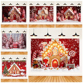 Priecīgus Ziemassvētku tēmas Ziemassvētki Sarkans piparkūku namiņš Fons Ziemas Sniegs Jaunais gads Ziemassvētku ballīte Bērnu dušas piederumi