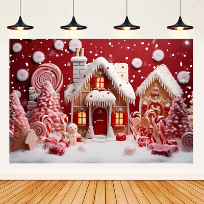 Priecīgus Ziemassvētku tēmas Ziemassvētki Sarkans piparkūku namiņš Fons Ziemas Sniegs Jaunais gads Ziemassvētku ballīte Bērnu dušas piederumi