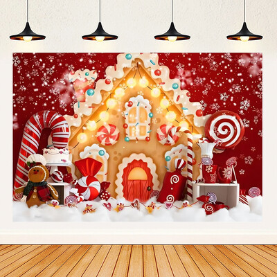 Priecīgus Ziemassvētku tēmas Ziemassvētki Sarkans piparkūku namiņš Fons Ziemas Sniegs Jaunais gads Ziemassvētku ballīte Bērnu dušas piederumi