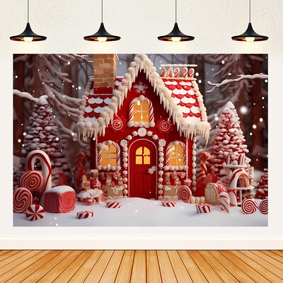 Priecīgus Ziemassvētku tēmas Ziemassvētki Sarkans piparkūku namiņš Fons Ziemas Sniegs Jaunais gads Ziemassvētku ballīte Bērnu dušas piederumi