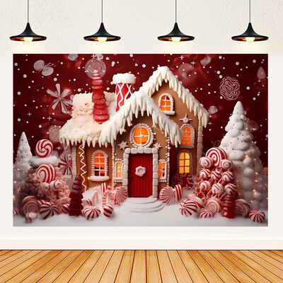 Priecīgus Ziemassvētku tēmas Ziemassvētki Sarkans piparkūku namiņš Fons Ziemas Sniegs Jaunais gads Ziemassvētku ballīte Bērnu dušas piederumi