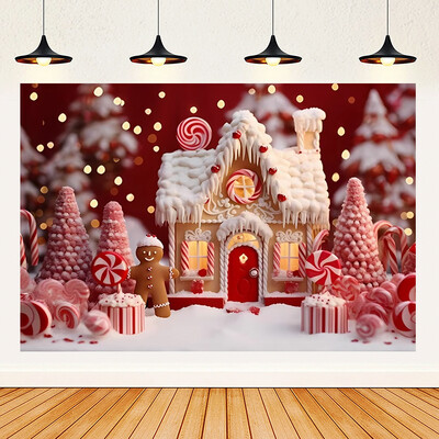 Priecīgus Ziemassvētku tēmas Ziemassvētki Sarkans piparkūku namiņš Fons Ziemas Sniegs Jaunais gads Ziemassvētku ballīte Bērnu dušas piederumi