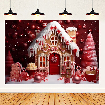 Priecīgus Ziemassvētku tēmas Ziemassvētki Sarkans piparkūku namiņš Fons Ziemas Sniegs Jaunais gads Ziemassvētku ballīte Bērnu dušas piederumi