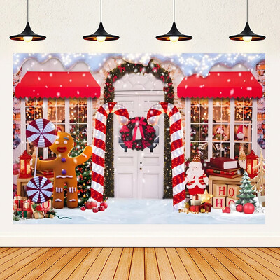 Priecīgus Ziemassvētku tēmas Ziemassvētki Sarkans piparkūku namiņš Fons Ziemas Sniegs Jaunais gads Ziemassvētku ballīte Bērnu dušas piederumi