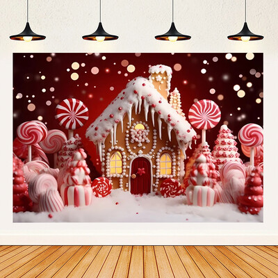 Priecīgus Ziemassvētku tēmas Ziemassvētki Sarkans piparkūku namiņš Fons Ziemas Sniegs Jaunais gads Ziemassvētku ballīte Bērnu dušas piederumi