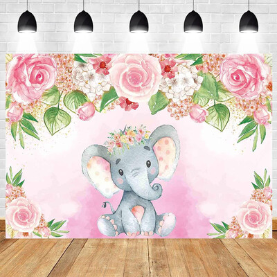 Újszülött baba zuhany téma Virág Rózsa Elefánt Kislány Fiú Születésnapi fotózás Vinyl háttér Gyermekszoba Dekorációs kellékek