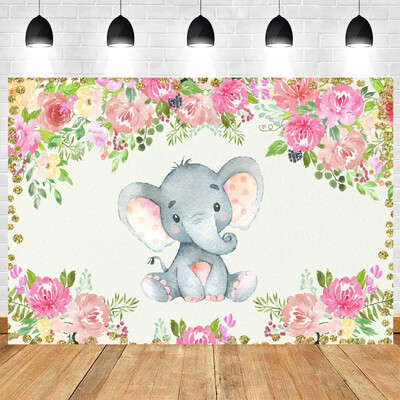 Újszülött baba zuhany téma Virág Rózsa Elefánt Kislány Fiú Születésnapi fotózás Vinyl háttér Gyermekszoba Dekorációs kellékek