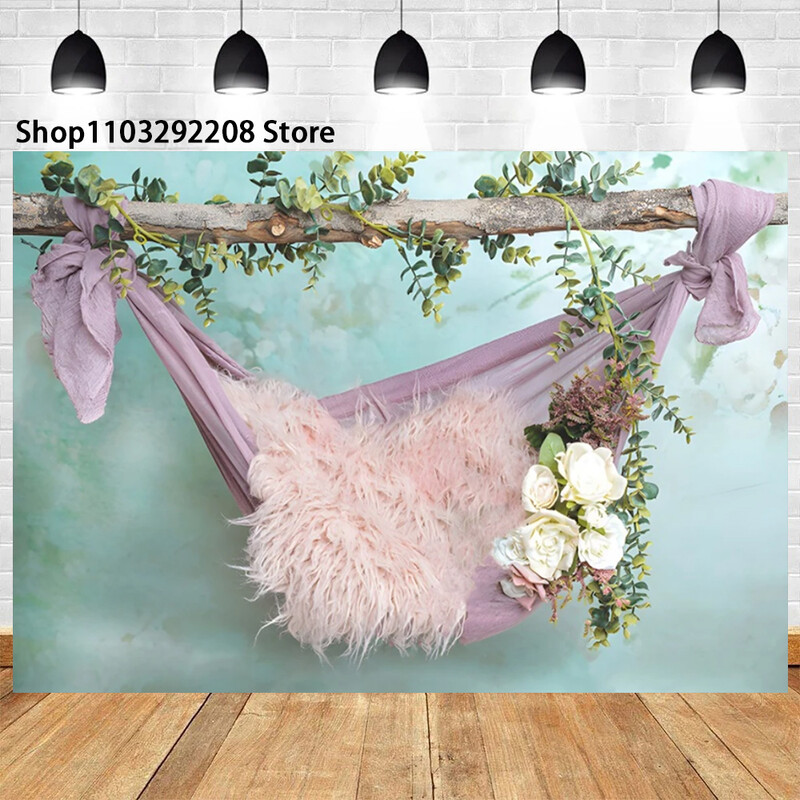 Édes virágos hinta téma Újszülött alvó születésnapi babazuhany Kisbaba Művészi portré fényképes háttér fotóstúdió