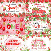 Braškių temos „Sweet One“ 1-ojo gimtadienio fonas Naujagimio dušas „Arbūzų vaisiai“ Fotografijos fone Vaikų studijos nuotraukos