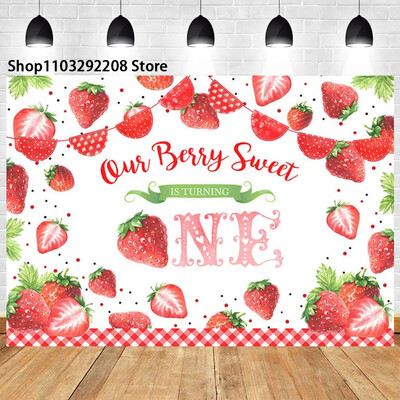 Braškių temos „Sweet One“ 1-ojo gimtadienio fonas Naujagimio dušas „Arbūzų vaisiai“ Fotografijos fone Vaikų studijos nuotraukos