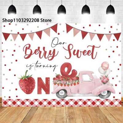 Braškių temos „Sweet One“ 1-ojo gimtadienio fonas Naujagimio dušas „Arbūzų vaisiai“ Fotografijos fone Vaikų studijos nuotraukos