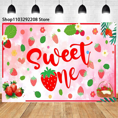 Braškių temos „Sweet One“ 1-ojo gimtadienio fonas Naujagimio dušas „Arbūzų vaisiai“ Fotografijos fone Vaikų studijos nuotraukos