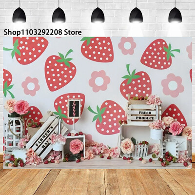 Braškių temos „Sweet One“ 1-ojo gimtadienio fonas Naujagimio dušas „Arbūzų vaisiai“ Fotografijos fone Vaikų studijos nuotraukos