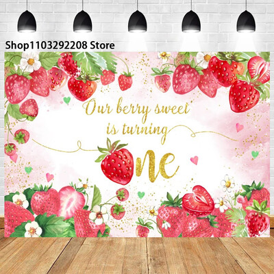 Braškių temos „Sweet One“ 1-ojo gimtadienio fonas Naujagimio dušas „Arbūzų vaisiai“ Fotografijos fone Vaikų studijos nuotraukos