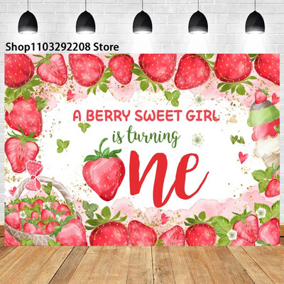 Braškių temos „Sweet One“ 1-ojo gimtadienio fonas Naujagimio dušas „Arbūzų vaisiai“ Fotografijos fone Vaikų studijos nuotraukos