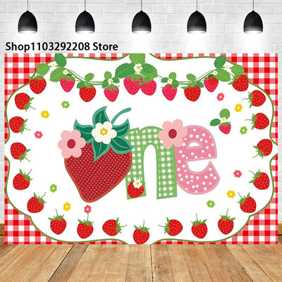 Braškių temos „Sweet One“ 1-ojo gimtadienio fonas Naujagimio dušas „Arbūzų vaisiai“ Fotografijos fone Vaikų studijos nuotraukos