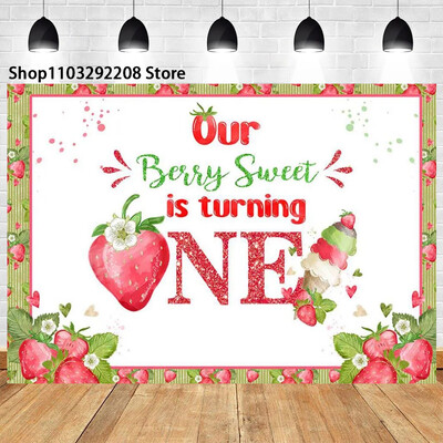 Braškių temos „Sweet One“ 1-ojo gimtadienio fonas Naujagimio dušas „Arbūzų vaisiai“ Fotografijos fone Vaikų studijos nuotraukos