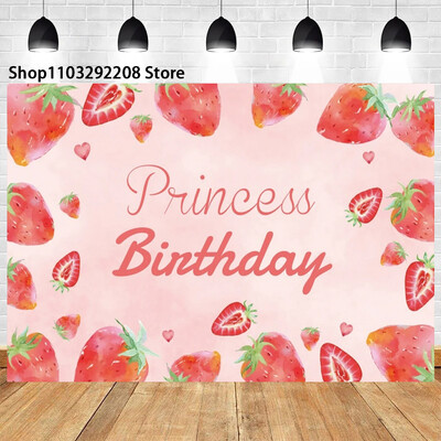 Braškių temos „Sweet One“ 1-ojo gimtadienio fonas Naujagimio dušas „Arbūzų vaisiai“ Fotografijos fone Vaikų studijos nuotraukos